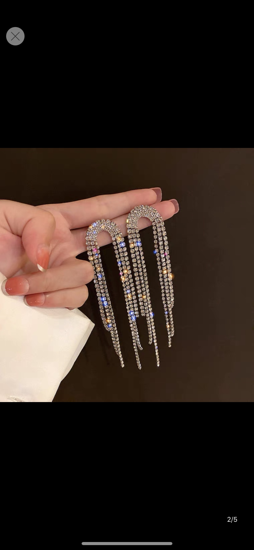 Earrings 593 Korean temperament personality long everything sexy fringe luxury retro European and American flash diamond earrings stud earrings drop ear clips details Picture