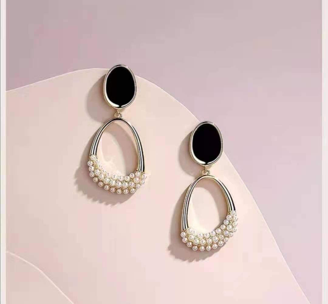 Fashionable and versatile pearl earrings, retro and individual, long super flash zircon, ethnic style, versatile tassel, seven-color earrings, copper earrings. Yiwu -042 Jia Liang Accessories details Picture