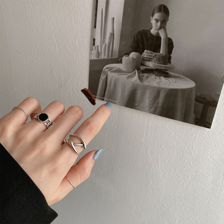 93 - Taran's light Luxury small Zircon double-layer ring, a cool and fashionable Korean version, is a versatile index finger ring Specification image