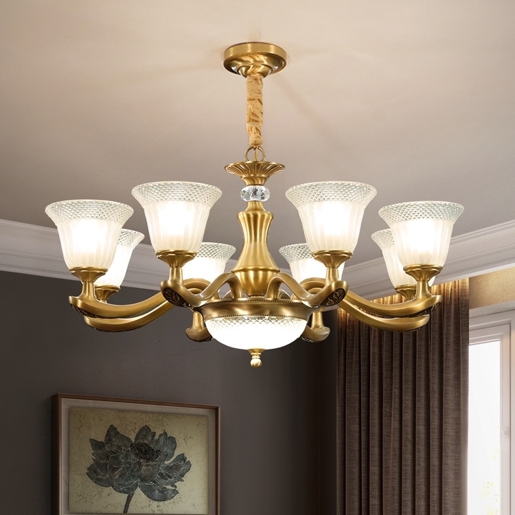 Jinya all-copper chandelier, European-style living room lamp, simple dining room lamp, luxurious and grand American copper lamp, creative bedroom lamp