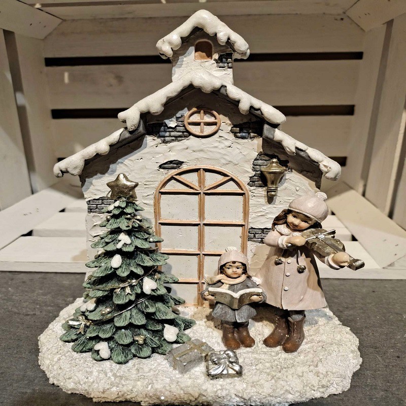 2021圣诞树脂装饰小摆件，女孩拉小提琴树带灯详情1