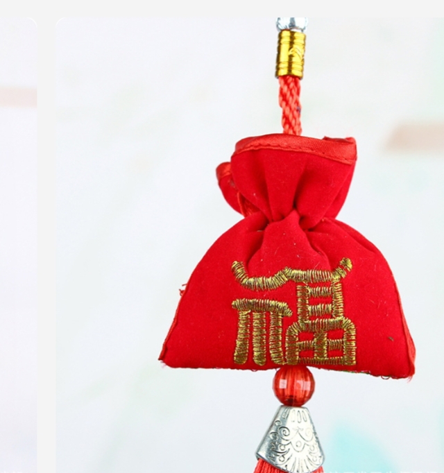 端午节艾叶香袋香囊，牡丹花绣花红色纯艾草汉服配饰，古装香囊，也可自己装东西详情图2
