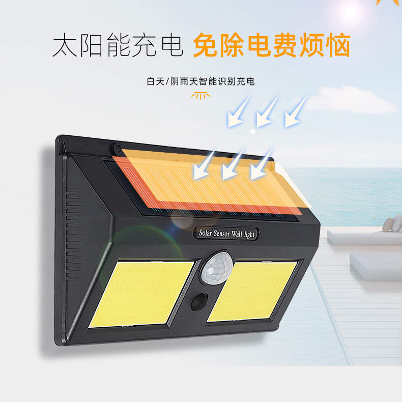 Cross-border LED solar wall lamps, human body sensor wall lamps, outdoor garden courtyard scenic area solar wall lamps, cob LED detail image 3