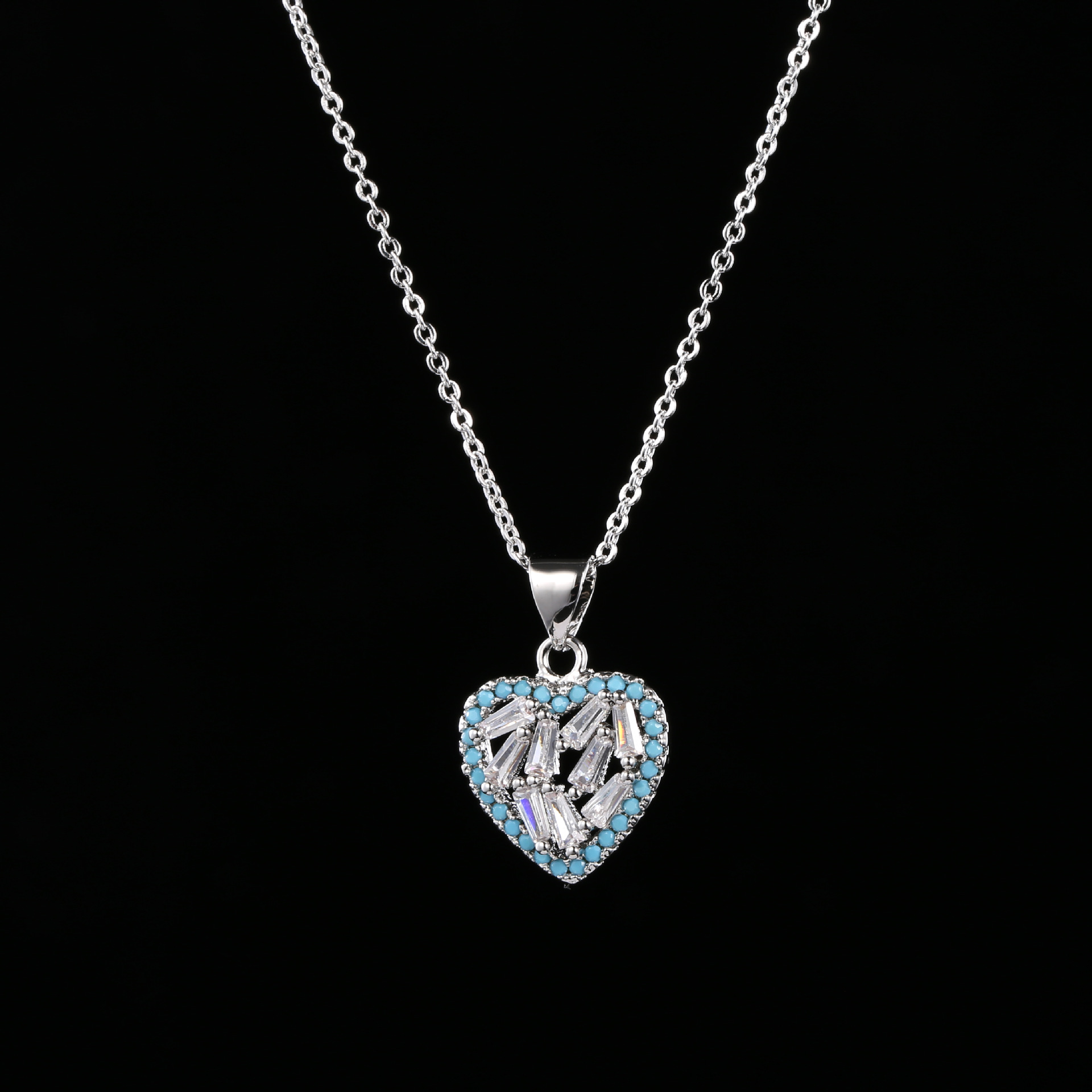 Couple necklace color preserving real gold electroplated copper micro-inlaid love girl necklace cross-border 1