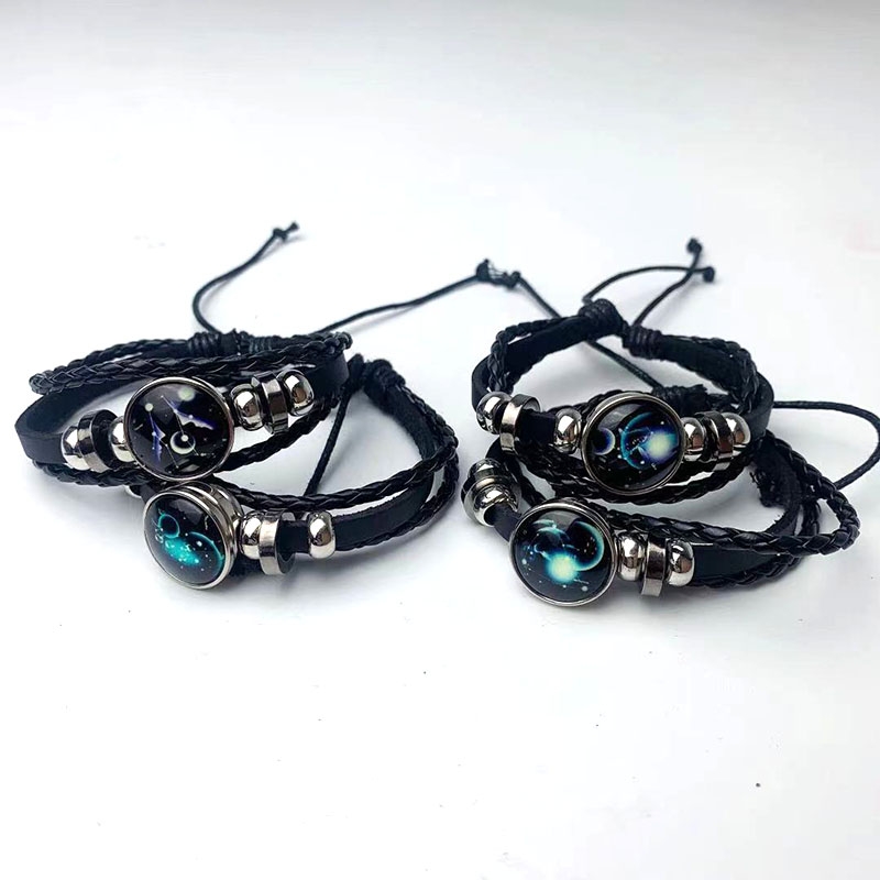 12 pieces of Korean version 12 zodiac starry sky bracelets for students, trendy and fashionable casual wristbands, available for supply at the school canteen details Picture