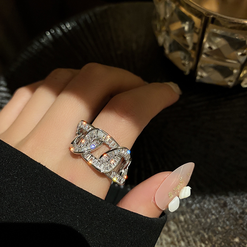 Xin Aiyan - 0079 Hollow geometry female niche design fashion ring personality light luxury temperament exquisite Tide-zircon open ring ring female thumbnail