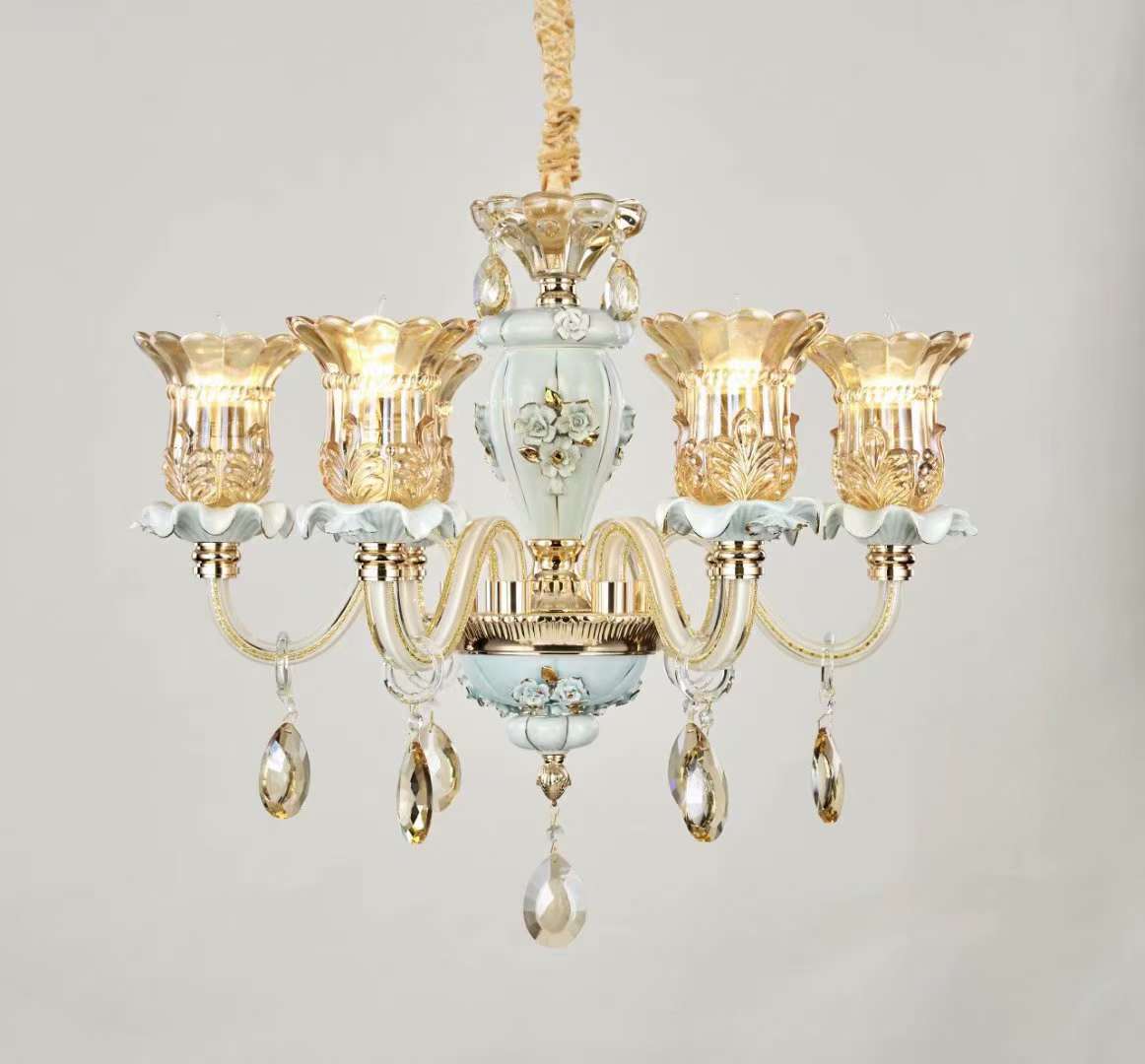Crystal glass ceramic living room, dining room, duplex hotel, light luxury ceiling 8 heads Specification image