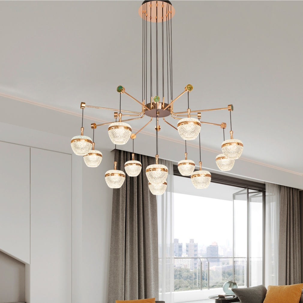 铁艺客厅餐厅电镀轻奢吊灯12头6283-8+4