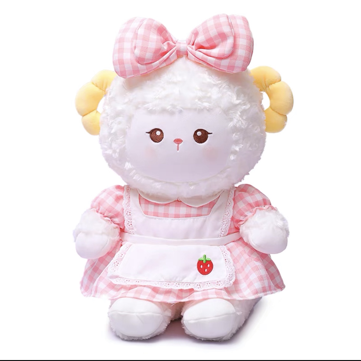 Cute lamb doll baby soothing doll baby sleeping pillow sheep plush doll girl gift Pink plaid 4