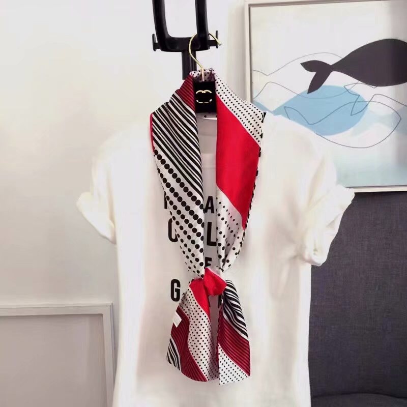 Spring And Autumn Long Small Silk Scarf Decoration With South Korea Narrow Ribbon Spring Style Scarf Scarf Female Thin Red Polka Dot Stripes