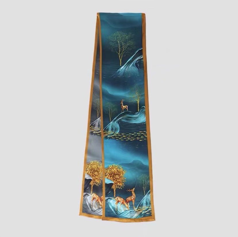 Spring And Autumn Long Small Silk Scarf Decoration With South Korea Narrow Ribbon Spring Style Scarf Scarf Female Thin Senior Lansika Deer 🦌