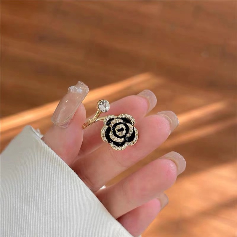 高级轻奢玫瑰花戒指女小众设计感网红气质开口食指指环2021新款潮