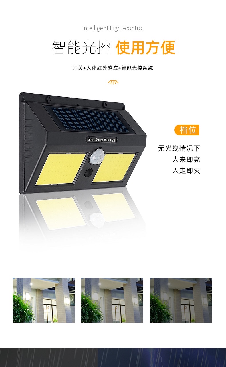 Cross-border LED solar wall lamps, human body sensor wall lamps, outdoor garden courtyard scenic area solar wall lamps, cob LED detail image 7