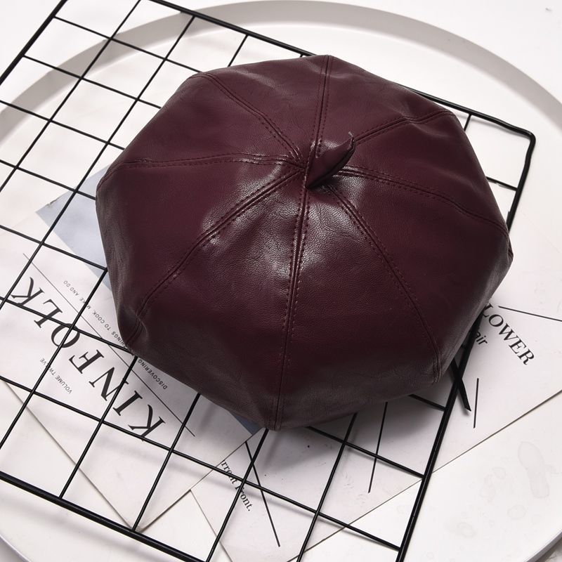 PU leather octagonal hats for children, British trendsetters in autumn and winter, Korean style, fashionable and versatile leather hats in spring and autumn, duck tongue berets
