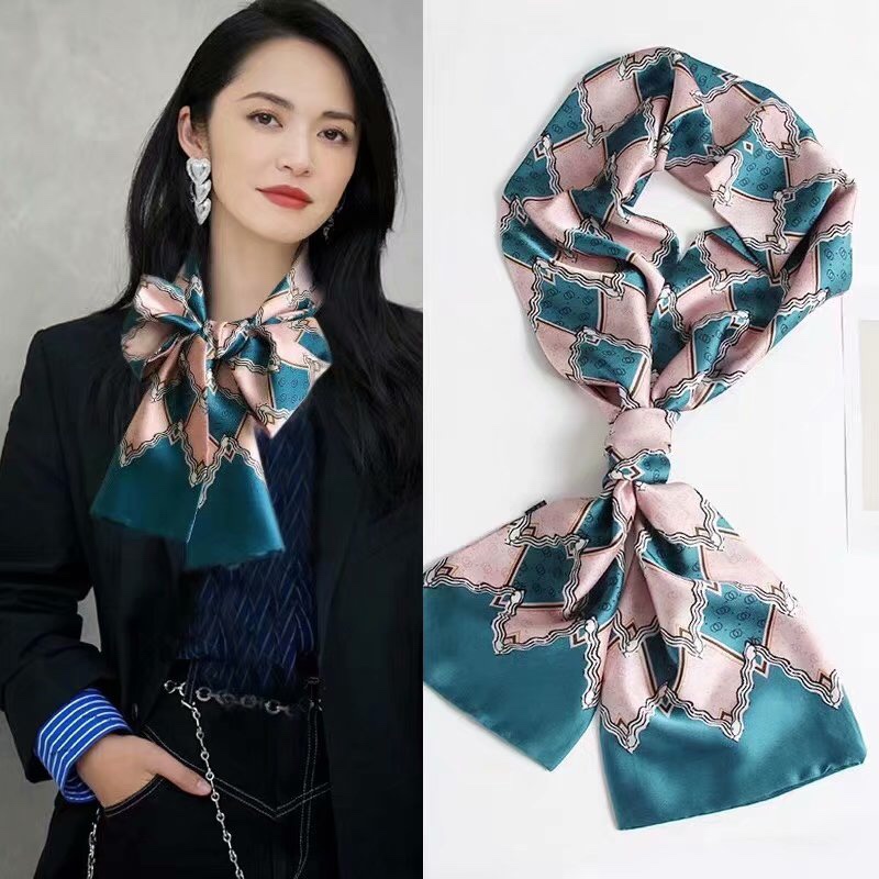 Spring And Autumn Long Small Silk Scarf Decoration With South Korea Narrow Ribbon Spring Style Scarf Scarf Female Thin Yao Chen With Ling Type Lattice