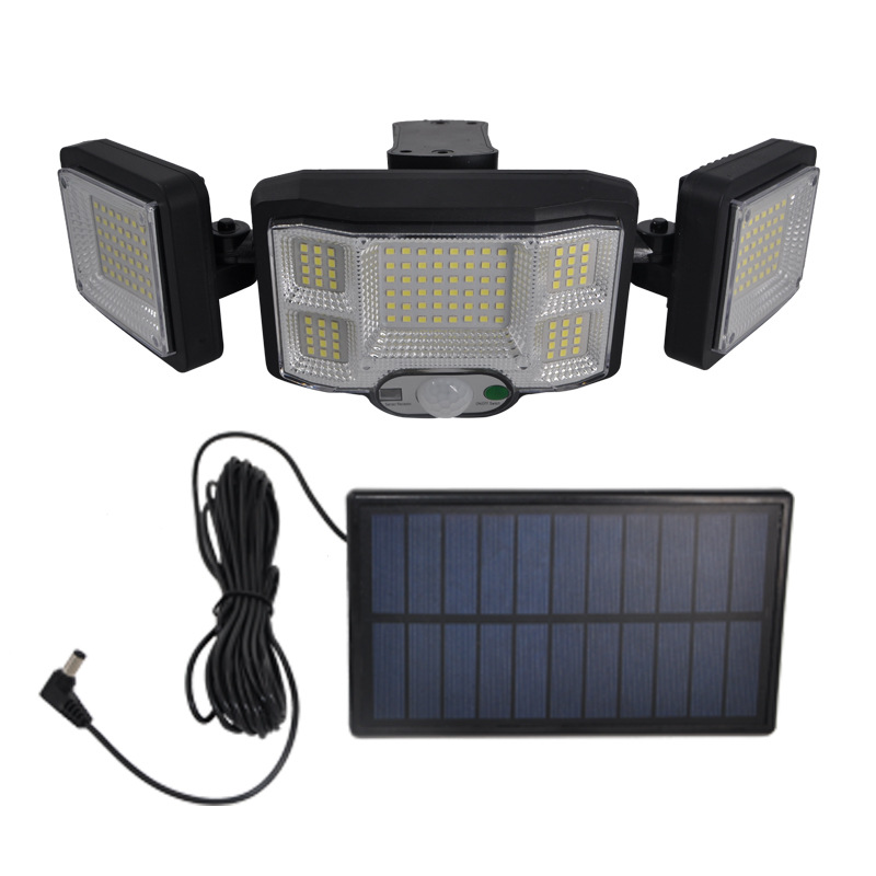 太阳能庭院灯 122LED 192COB 三头灯 防水太阳能感应壁灯详情图6