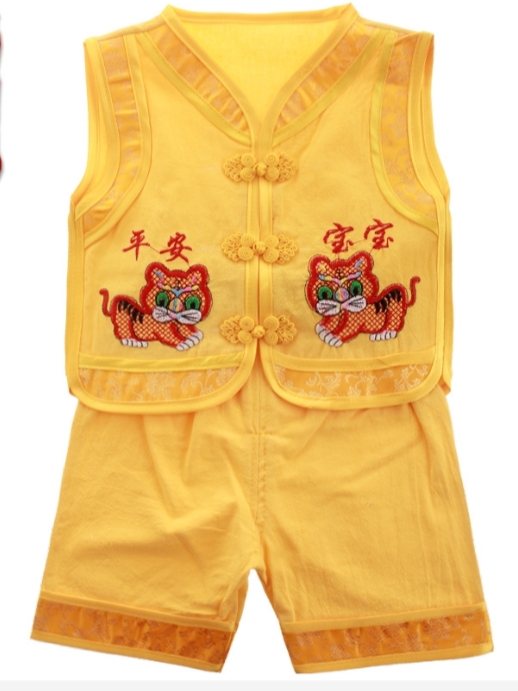 精致全棉舒适婴幼儿唐装刺绣老虎平安宝宝背心套装，宝宝衣服白底实物图