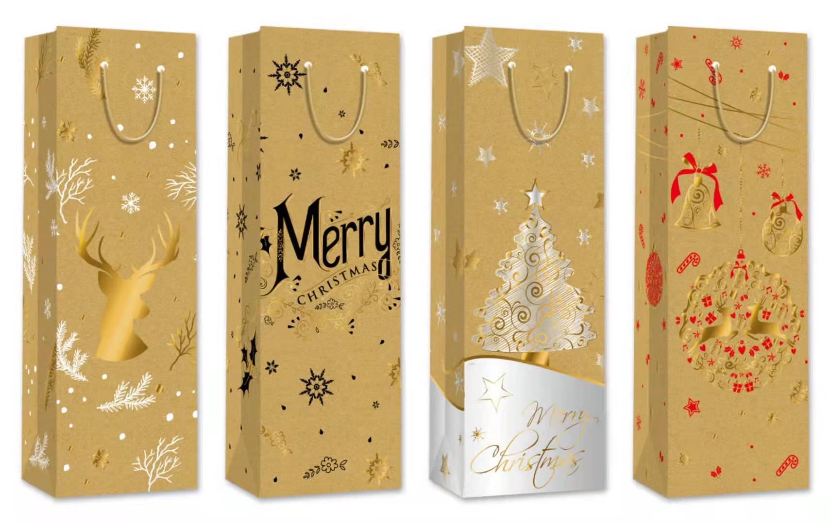 Customized Christmas wine bags, hand-held gift paper bags, clothing packaging paper bags, wholesale food takeout packaging bags Item Picture