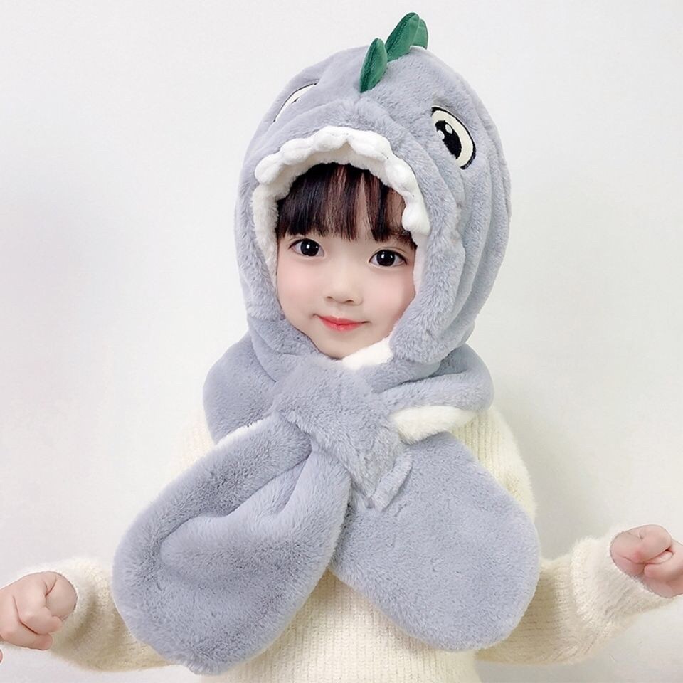 Children's hats, winter warm scarves, one-piece hats, baby fleece ear protectors, cartoon dinosaur windproof hats for boys and girls detail image 10