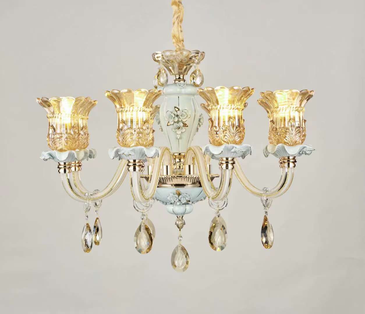Crystal glass ceramic living room, dining room, duplex hotel, light luxury ceiling 8 heads detail image 3