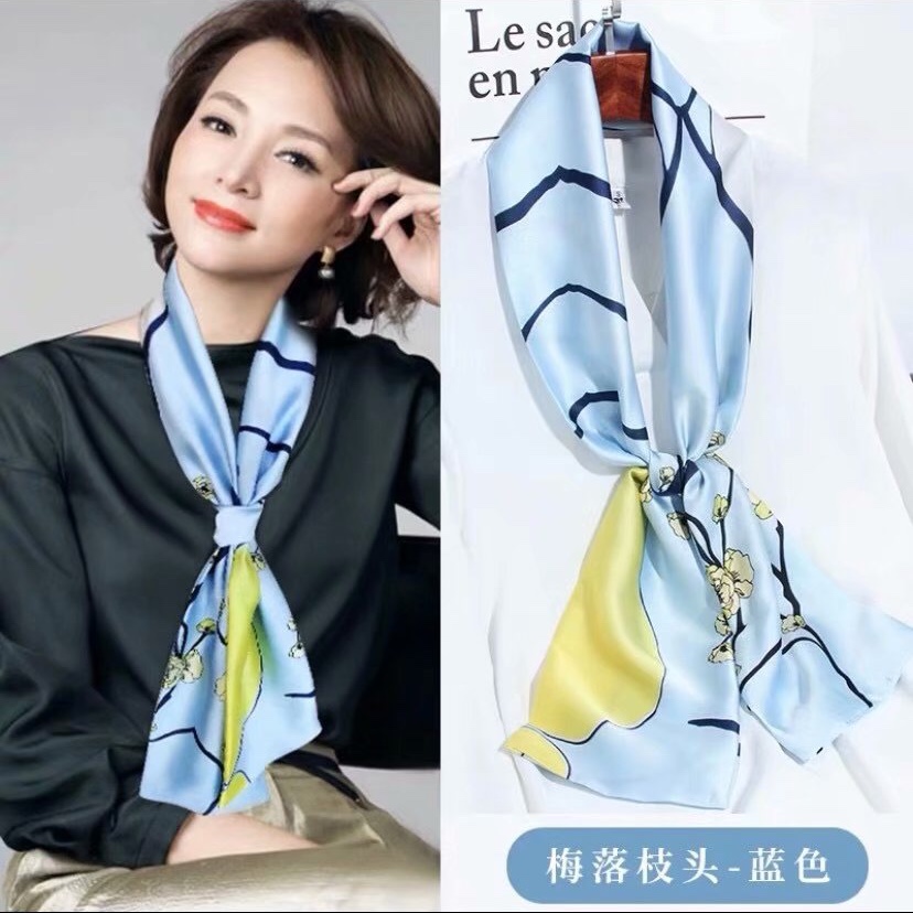 Spring And Autumn Long Small Silk Scarf Decoration With South Korea Narrow Ribbon Spring Style Scarf Scarf Female Thin Dong Qing With Blue Print
