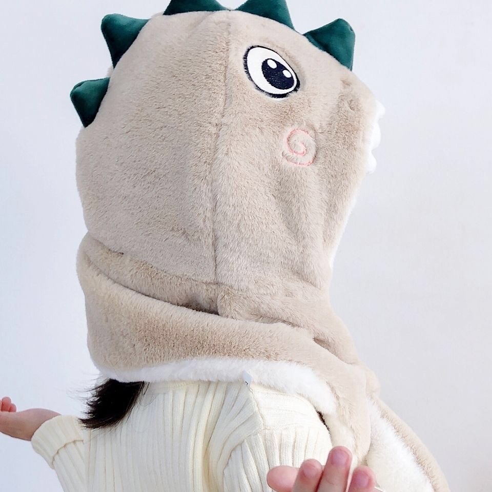 Children's hats, winter warm scarves, one-piece hats, baby fleece ear protectors, cartoon dinosaur windproof hats for boys and girls detail image 6