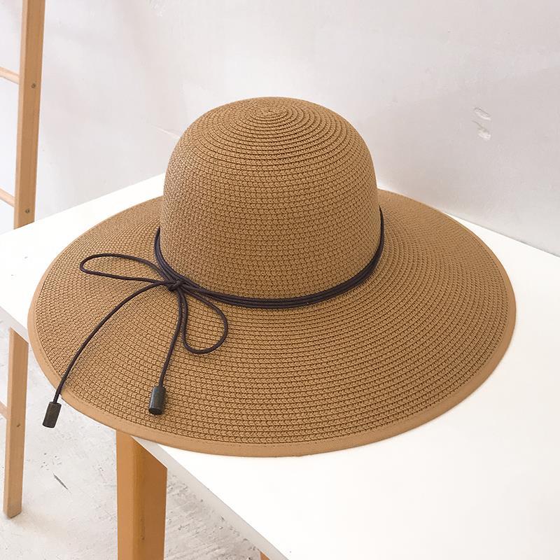遮阳草帽女夏天出游海边休闲百搭大沿防晒可折叠沙滩优雅太阳帽女
