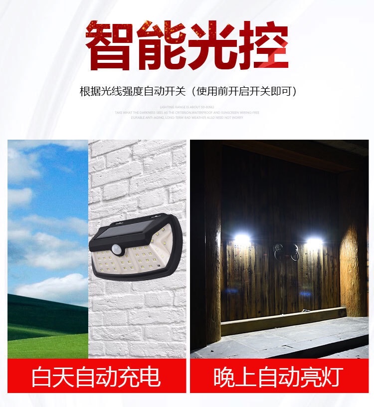 New solar sensor light 28LED68COB solar wall lamp, five-sided light-emitting human body sensor light, outdoor wall lamp, garden lamp, street lamp detail image 5