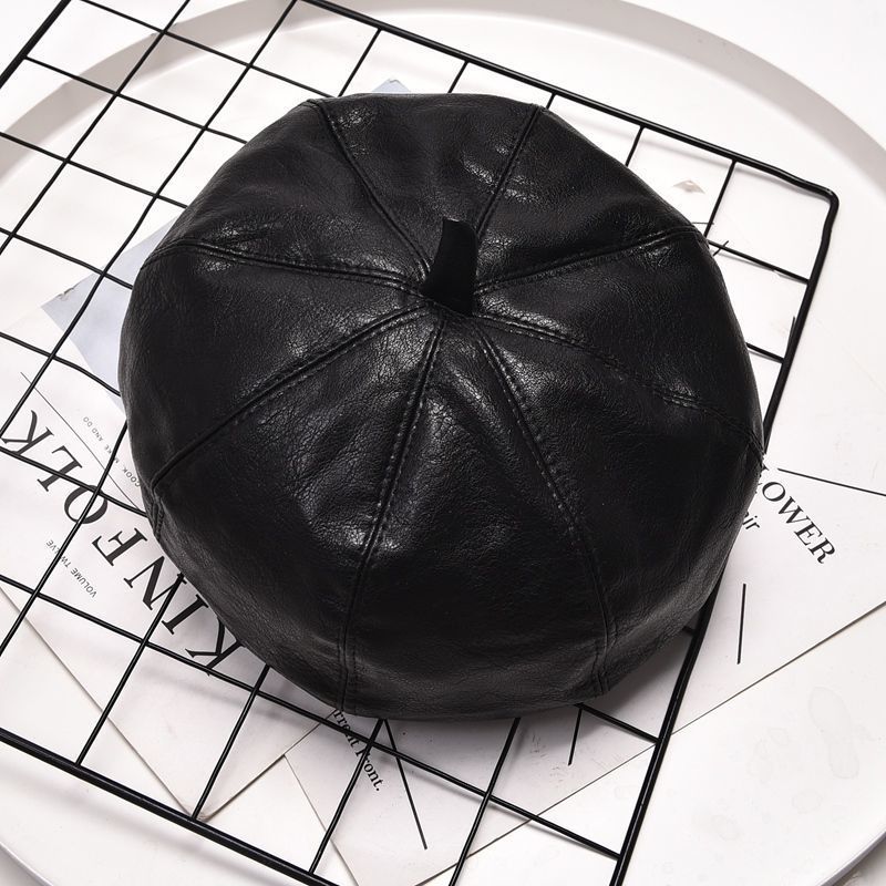 PU leather octagonal hat for children, British trendsetters in autumn and winter, Korean version, fashionable and versatile in spring and autumn, leather hat, duck tongue beret 02
