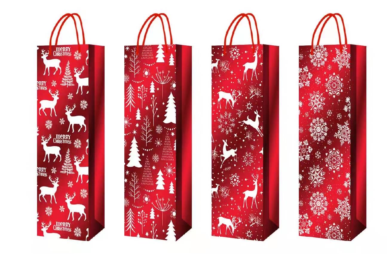 Customized Christmas wine bags, hand-held gift paper bags, clothing packaging paper bags, wholesale food takeout packaging bags details Picture