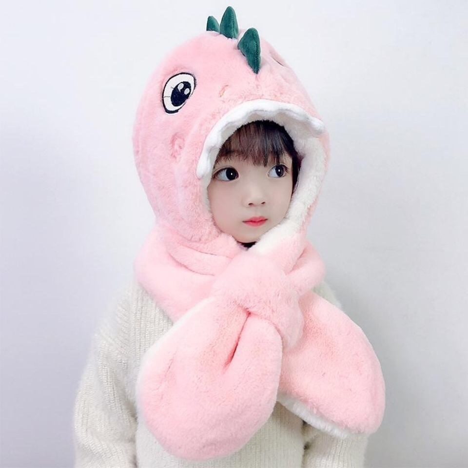 Children's hats, winter warm scarves, one-piece hats, baby fleece ear protectors, cartoon dinosaur windproof hats for boys and girls detail image 11