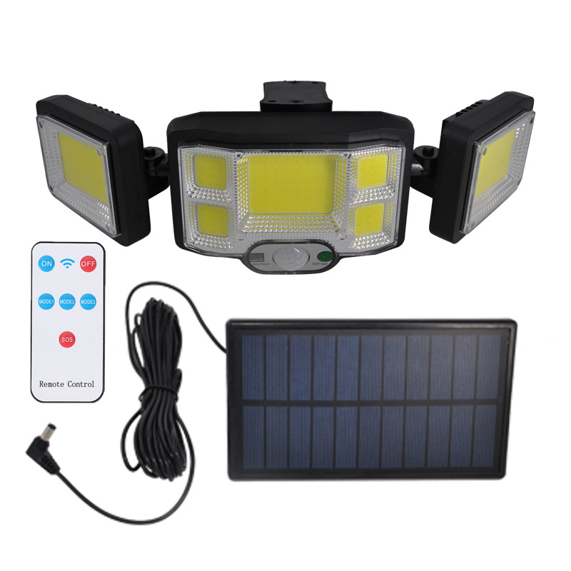 太阳能庭院灯 122LED 192COB 三头灯 防水太阳能感应壁灯产品图