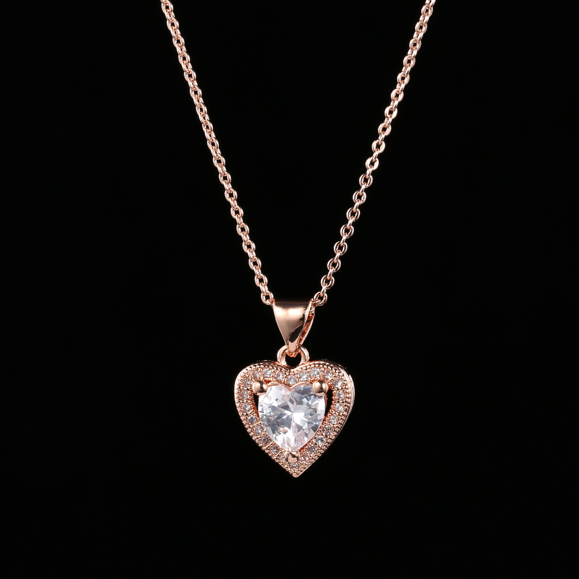 Couple necklace color preservation real gold electroplated copper micro-inlaid love girl necklace cross-border 5