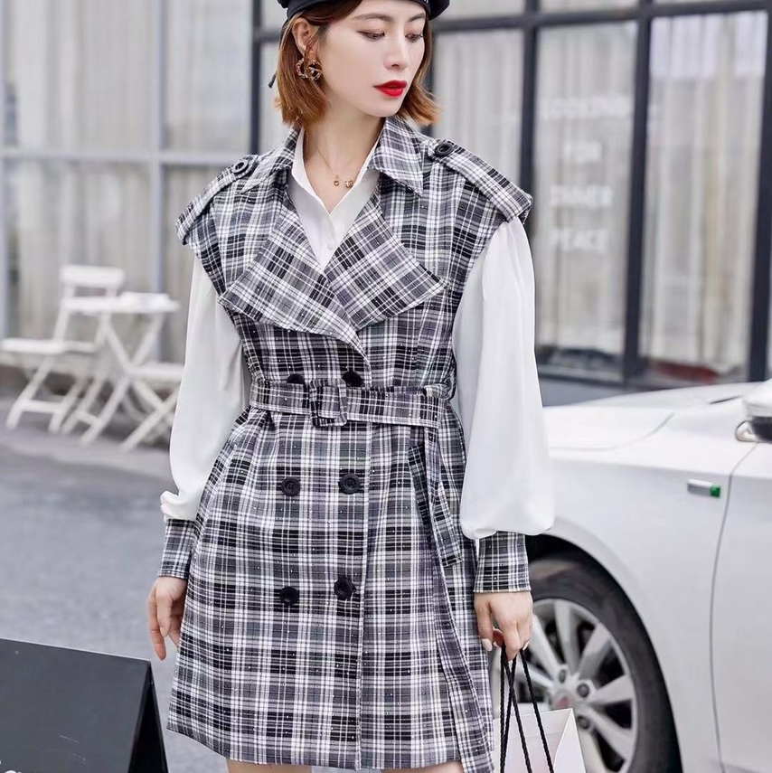 Fashion trend casual slim-fit display original plaid suit collar coat