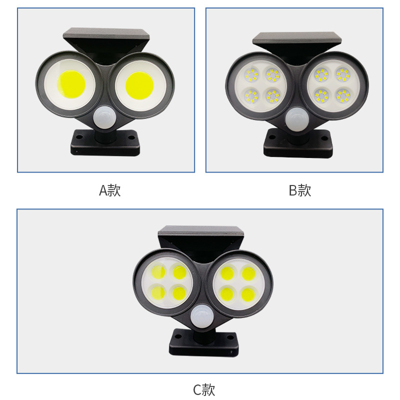 新款跨境太阳能壁挂地插两用灯  双头户外草坪灯 led庭院照明灯详情图12