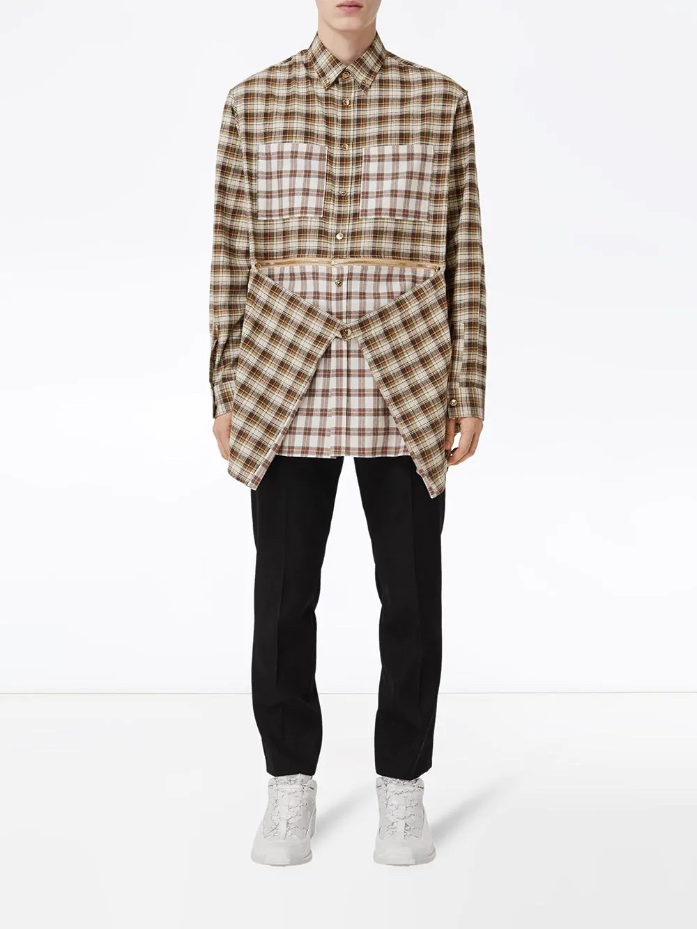 Burberry men's zippered hem checkered flannel shirt size: XS S M L details Picture