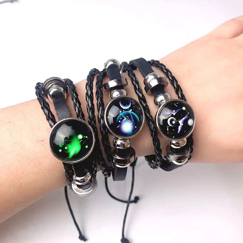 12 pieces of Korean version 12 zodiac starry sky bracelets for students, trendy and fashionable casual wristbands, available for supply at the school canteen pic 5