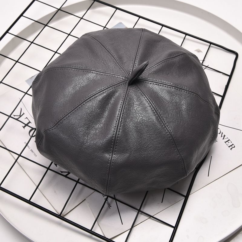 PU leather octagonal cap for children, British trendsetters in autumn and winter, Korean version, fashionable and versatile in spring and autumn, leather cap, duck tongue beret 01