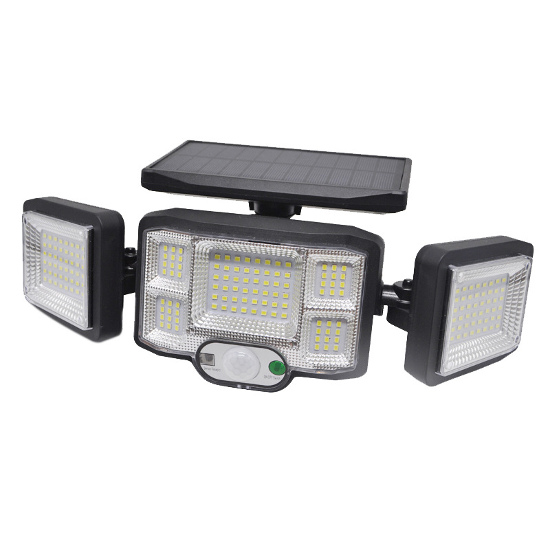 太阳能庭院灯 122LED 192COB 三头灯 防水太阳能感应壁灯白底实物图