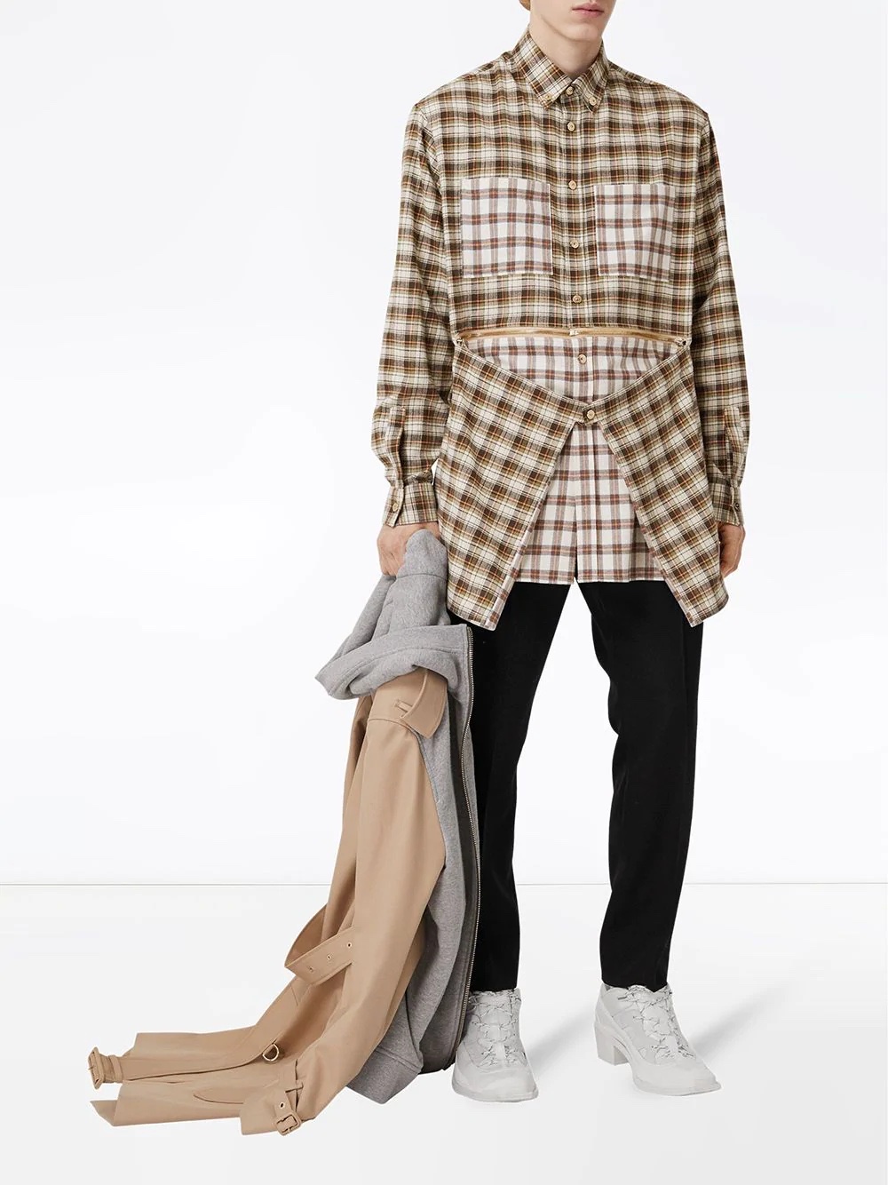 Burberry men's zippered hem checkered flannel shirt size: XS S M L Application Scenario