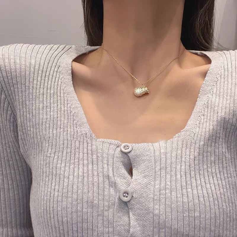 Gold plated titanium steel bag necklace clavicle chain