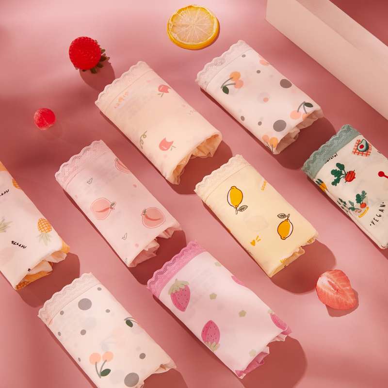 Fruit-Printed One-Piece Adhesive Seamless Underwear For Girls Specification drawing
