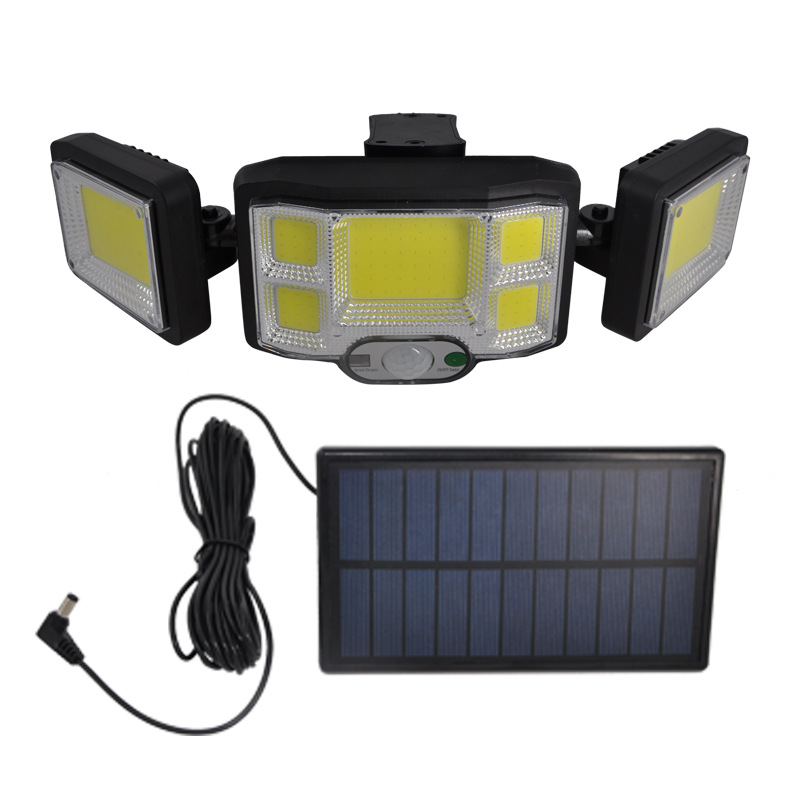 太阳能庭院灯 122LED 192COB 三头灯 防水太阳能感应壁灯详情图12