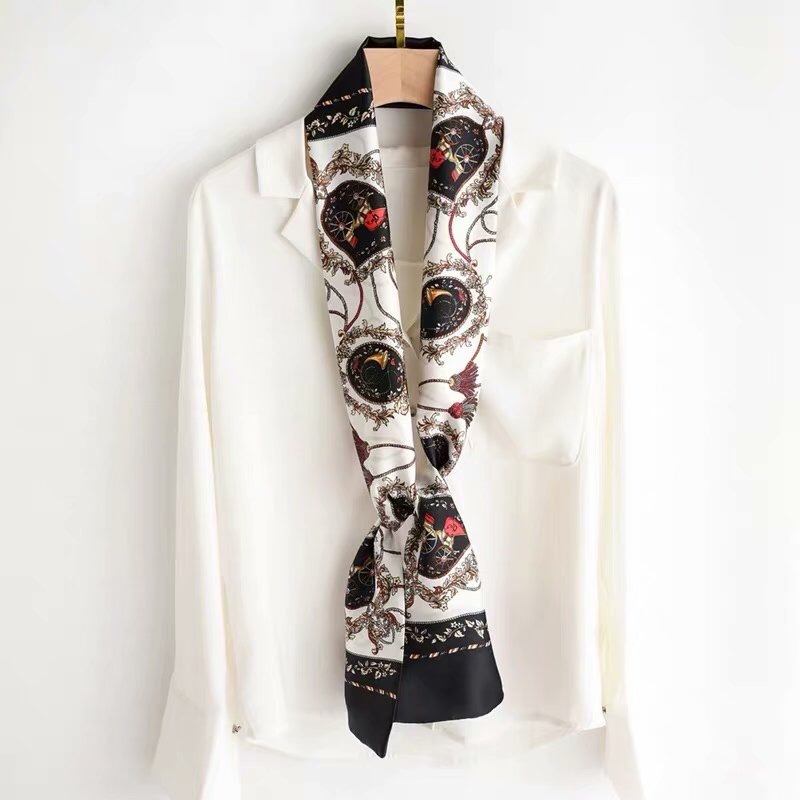 Spring And Autumn Long Small Silk Scarf Decoration With Korean Narrow Ribbon Spring Style Scarf Scarf Women Thin Totem Print