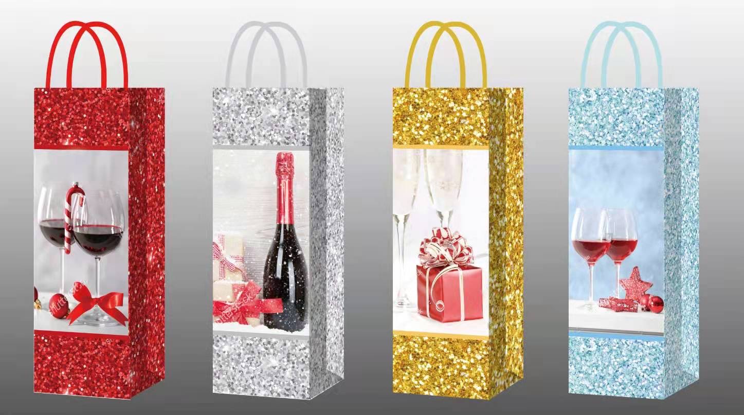 Customized Christmas wine bags, hand-held gift paper bags, clothing packaging paper bags, wholesale food takeout packaging bags Specification image