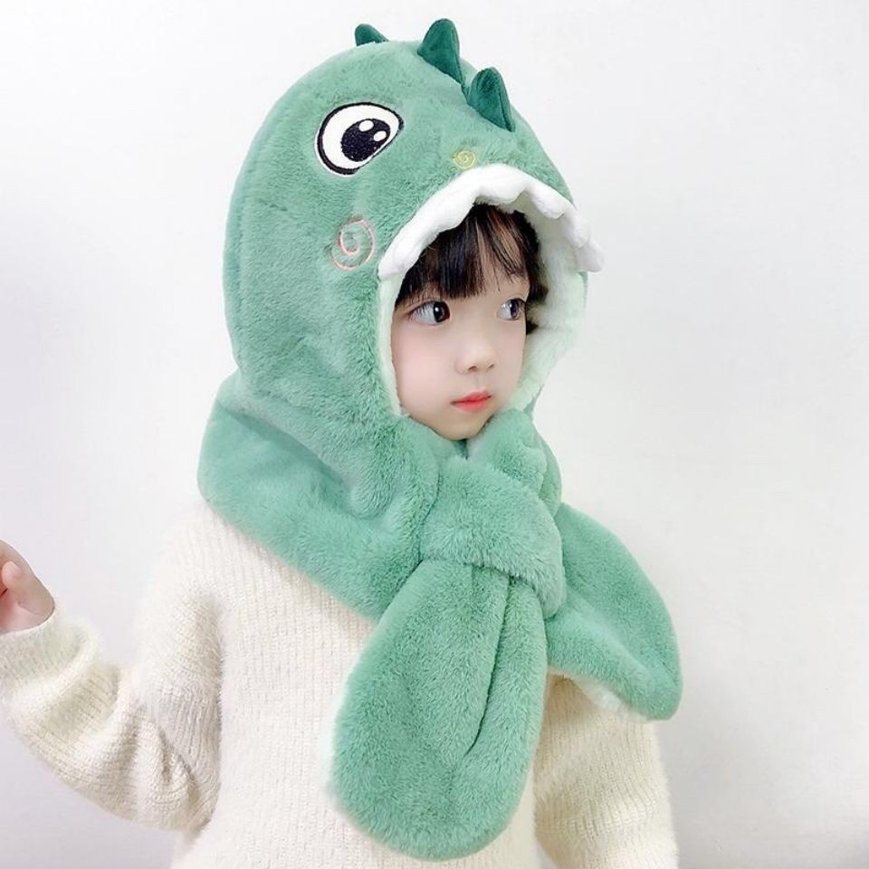 Children's hats, winter warm scarves, one-piece hats, baby fleece ear protectors, cartoon dinosaur windproof hats for boys and girls detail image 4