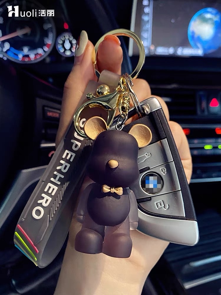 Crystal jelly bow tie bear keychain details Picture