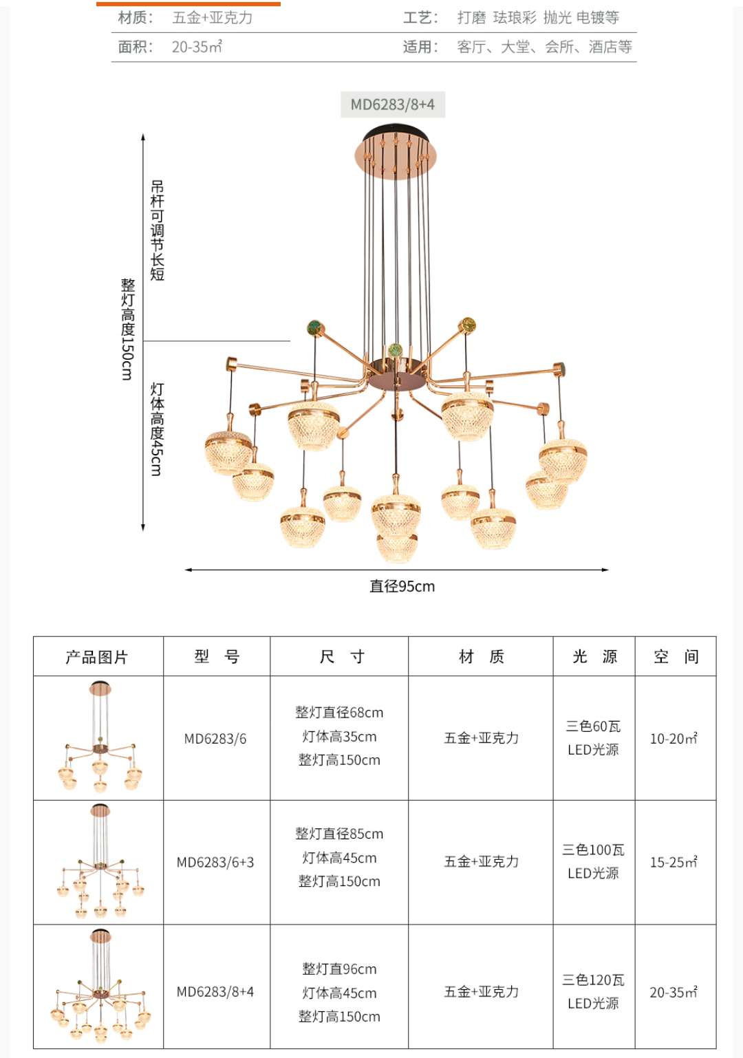Iron art living room and dining room electroplated light luxury chandelier 12 heads 6283-8+4 detail image 5