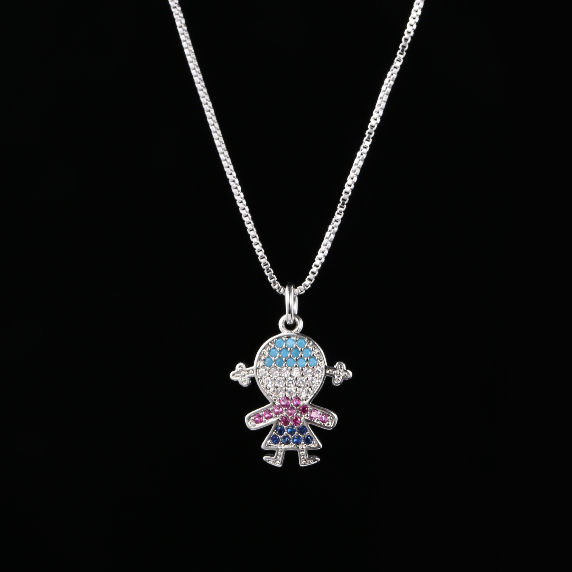Couple necklace color preserving real gold electroplated copper micro-inlaid love girl necklace cross-border