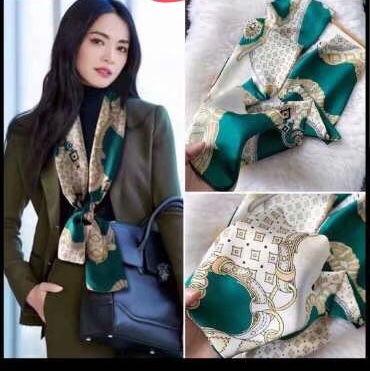 Spring And Autumn Long Small Silk Scarf Decoration With South Korea Narrow Streamer Spring Style Scarf Scarf Female Thin Yao Chen The Same Green